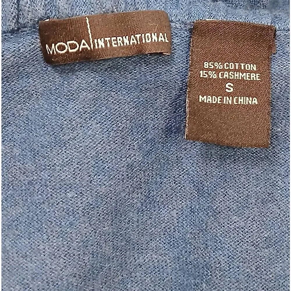 Moda int womens small cobalt blue cotton cashmere sweater cardigan ruched